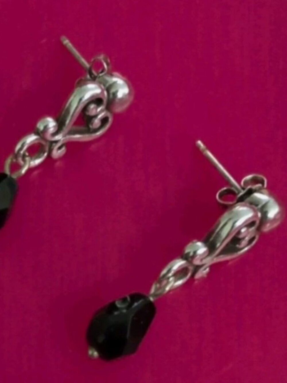 Silver Blackstone Drop Stud Earrings